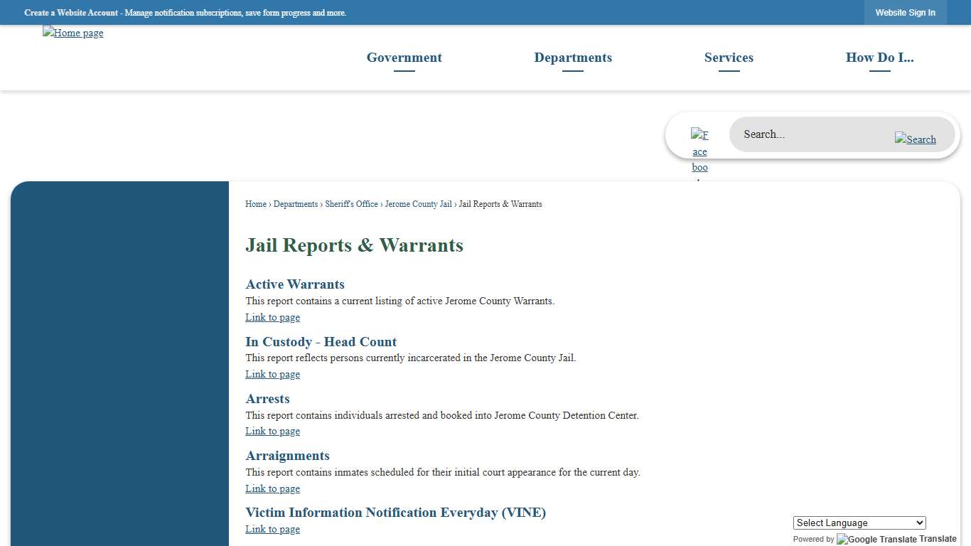 Jail Reports & Warrants | Jerome County, ID